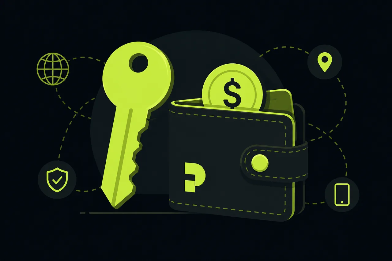 Illustration of a digital wallet with a key